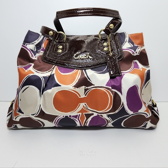 Coach Ashley Satin And Leather Satchel *Cream/Multi* EUC - Picture 1 of 16
